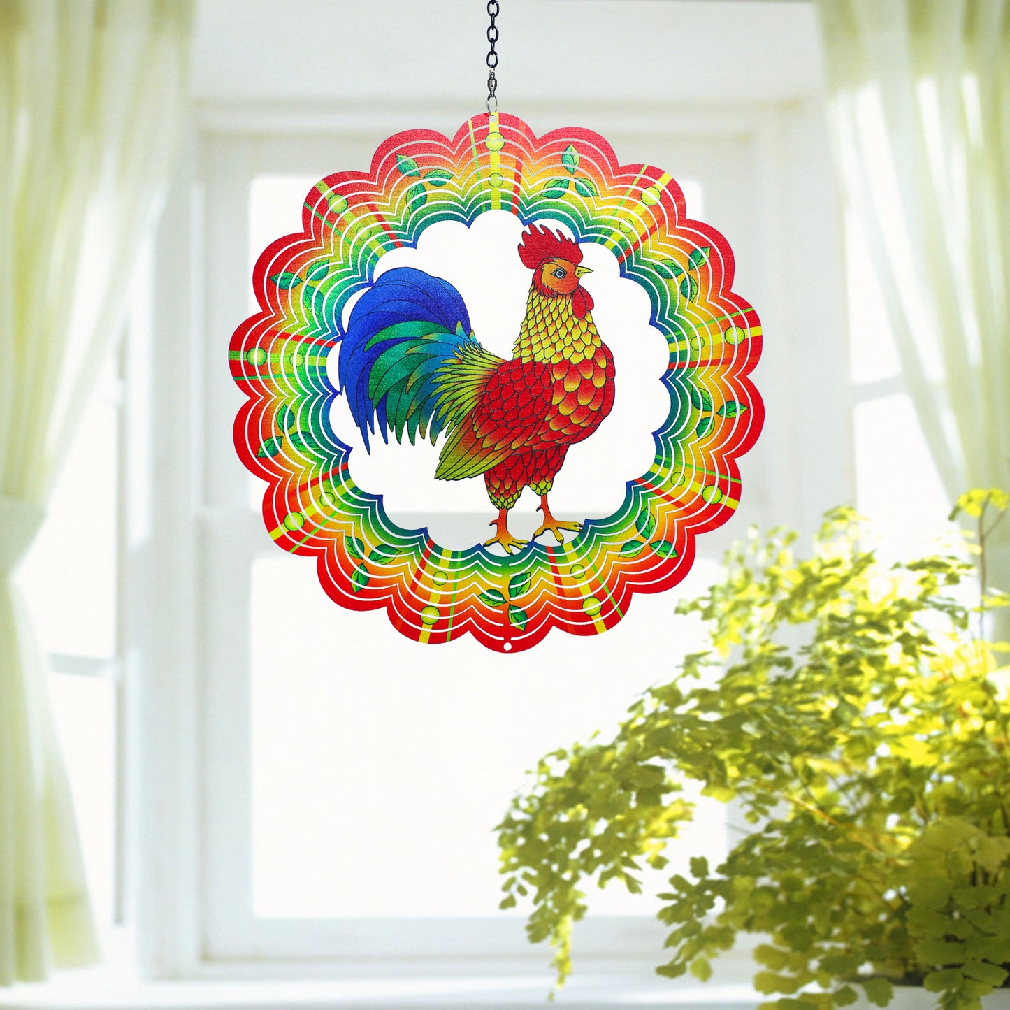 Chicken Wind Spinners Chicken Gifts for Women/Men 12 inch 3D Stainless Steel Hanging Wind Spinner Metal Wind Catchers Kinetic Sculpture for Indoor/Outdoor Decor, Yard Art, Garden Decorations