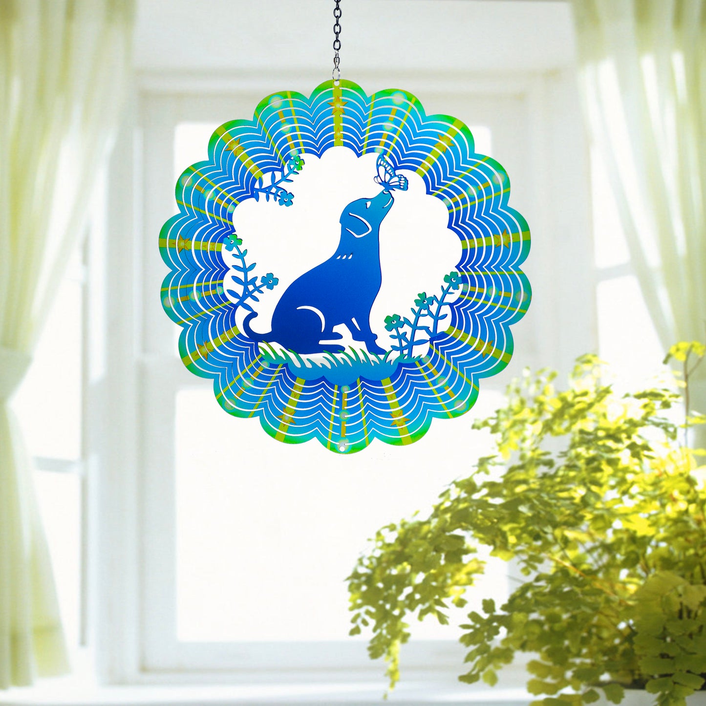 Dog Wind Spinners Dog Gifts for Women/Men 12 inch 3D Stainless Steel Hanging Wind Spinner Metal Wind Catchers Kinetic Sculpture for Indoor/Outdoor Decor, Yard Art, Garden Decorations