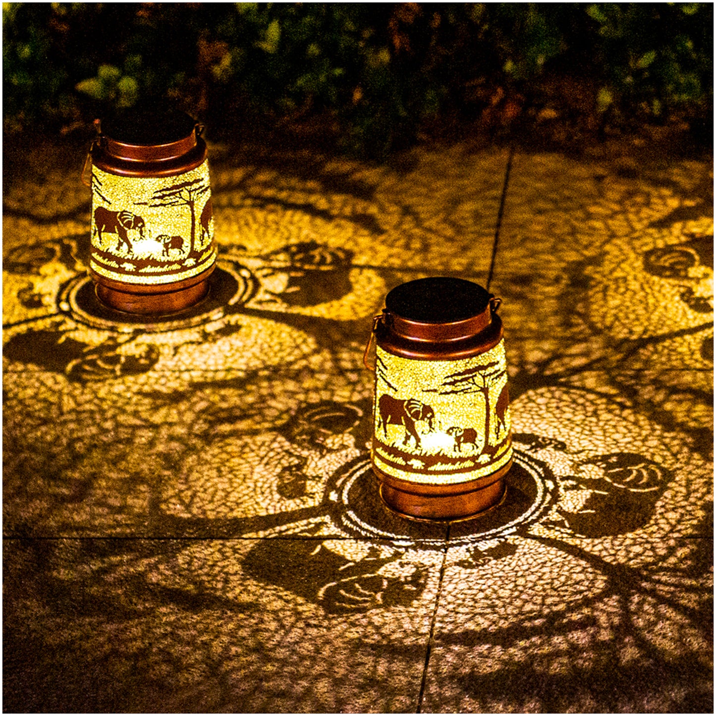2 Pack Elephant Outdoor Solar Hanging Lanterns Waterproof LED Solar Lights Metal Decorative Lanterns for Garden, Patio, Courtyard, Backyard, Yard Decor Unique Elephant Gifts for Women Gardening